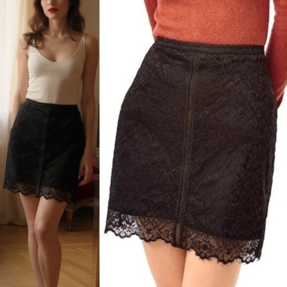 Aritzia Wilfred Lis Lace Black Mini Skirt And Nude Lining Size 4 - Picture 1 of 6
